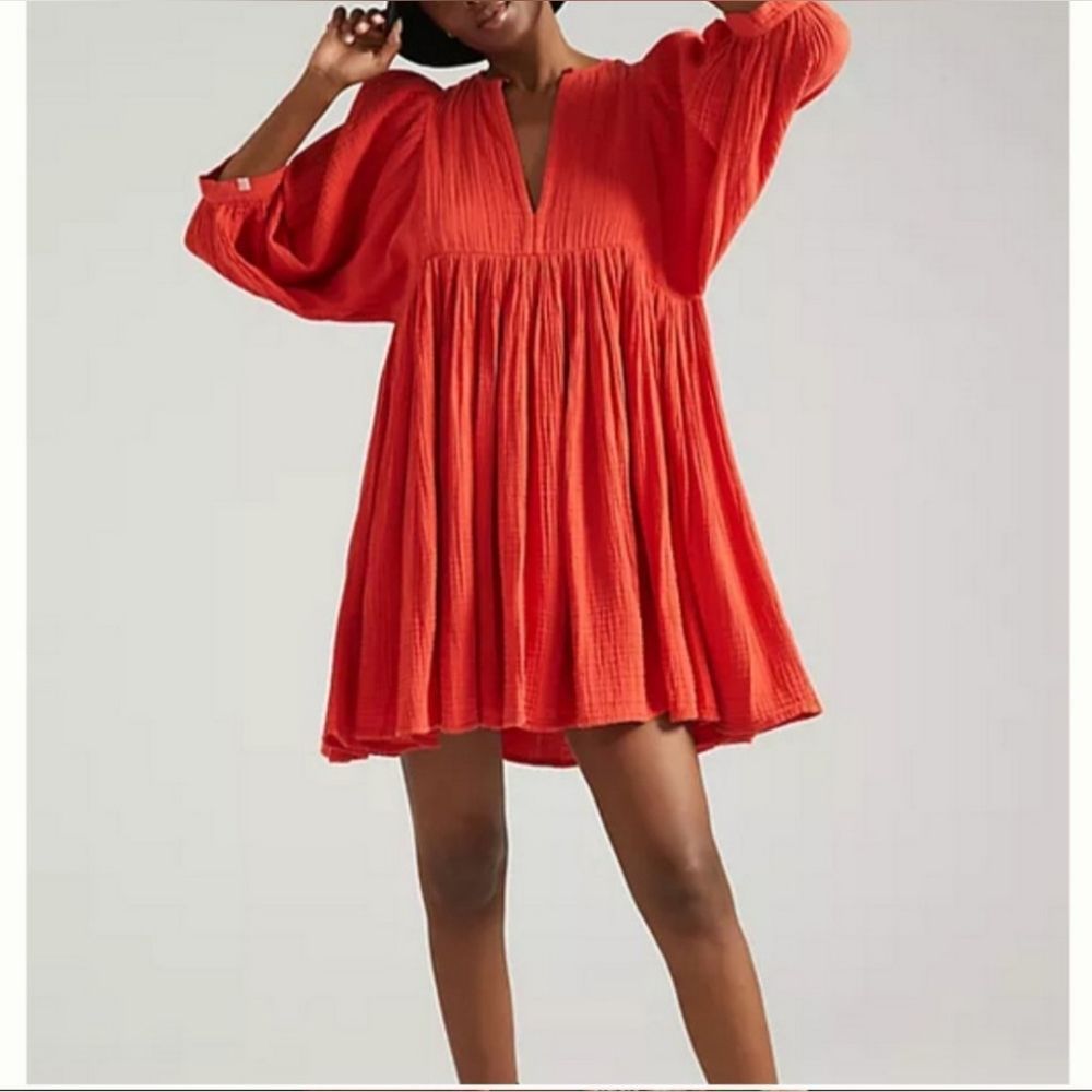Anthroplogie Sundry size 1 Electric Red Boho Tunic Dress Organic Cotton